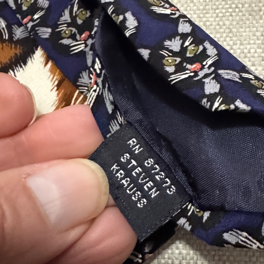 NWT Steven Krauss Men’s Wear-Silk Cat Print Tie-Blue - Picture 4 of 10